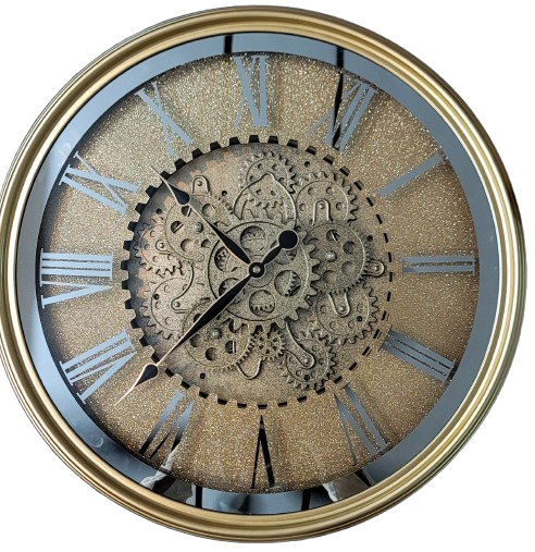 Vintage Gear Roman Wall Clock – Gold & Metallic Design