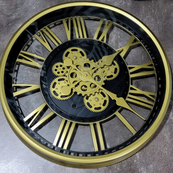 Luxury Golden Gear Wall Clock – Roman Numeral Design
