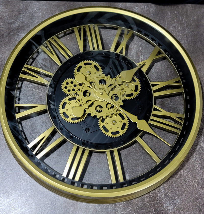 Luxury Golden Gear Wall Clock – Roman Numeral Design
