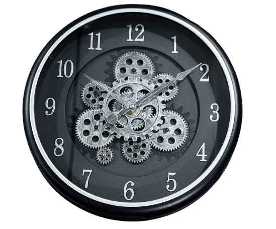 Steampunk Gear Wall Clock – Industrial Vintage Style (Black & Silver)