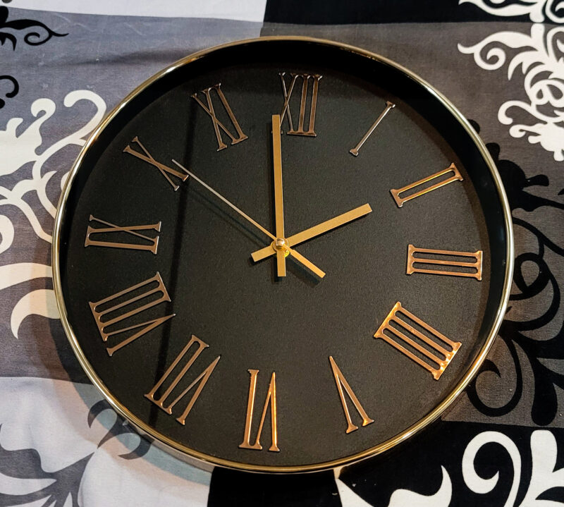 Elegant Black & Gold Wall Clock – Roman Numerals, Silent Quartz, 12-Inch Luxury Design - Image 2