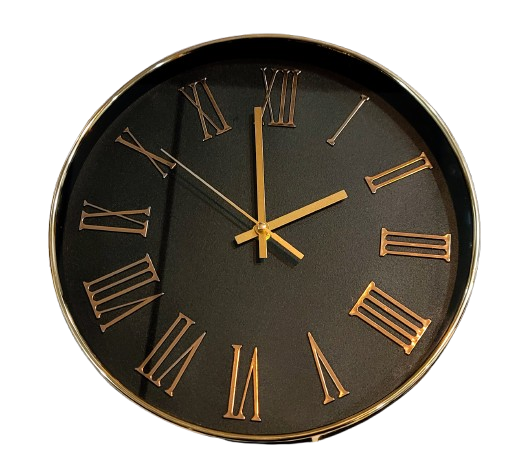 Elegant Black & Gold Wall Clock – Roman Numerals, Silent Quartz, 12-Inch Luxury Design