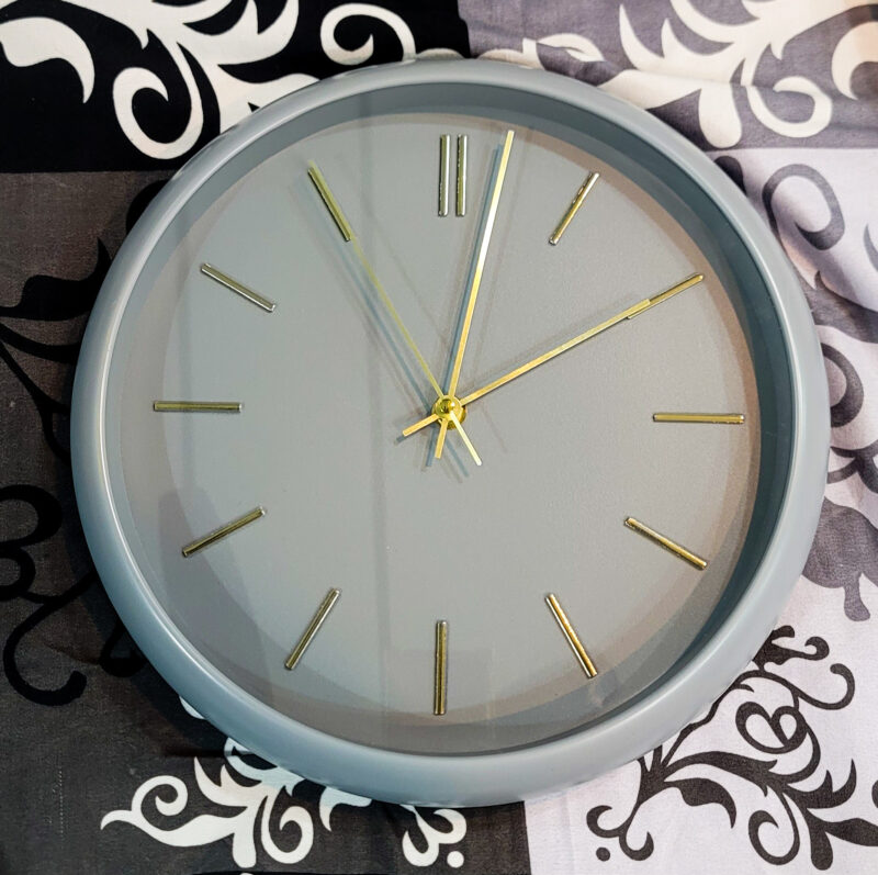 Modern Minimalist Wall Clock – Grey Round Design with Golden Hands | Silent Non-Ticking Quartz Clock - Image 2