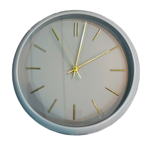 Modern Minimalist Wall Clock – Grey Round Design with Golden Hands | Silent Non-Ticking Quartz Clock