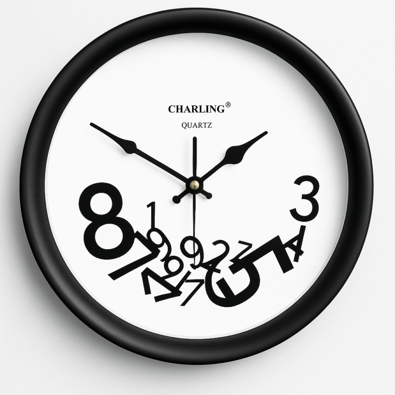 Creative Falling Numbers Wall Clock – Modern Artistic Design (Black & White)